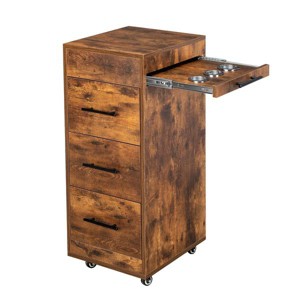 Karl Home Rustic Brown Wooden Salon Trolley Cart with Wheels and 3 Drawers - 1 of 4