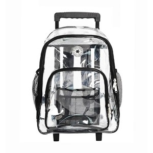 K-Cliffs Clear Rolling Backpack Quality See Through Student School Bookbag Heavy Duty Transparent Travel Daypack with Wheels - 1 of 4