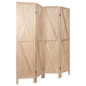 Tangkula 5.6Ft Folding 4-Panel Wood Room Divider Privacy Screen Home Office Natural - 1 of 4
