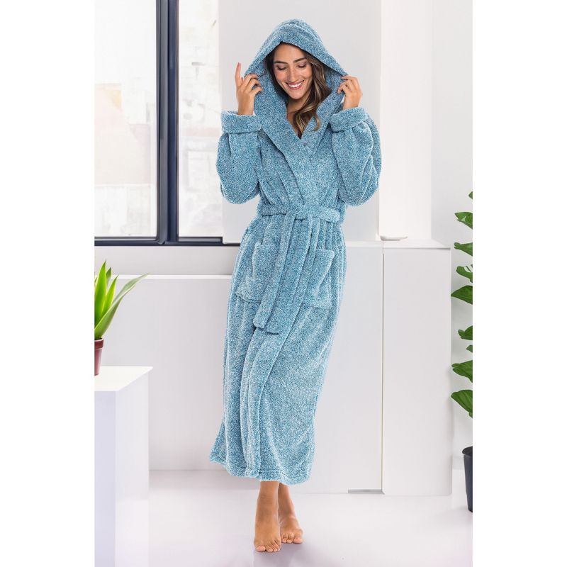 ADR Women's Fuzzy Plush Fleece Bathrobe with Hood, Soft Warm Hooded Lounge Robe, 4 of 8