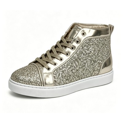 Bangka Men's High Top Sneakers Fashion Glitter Blink Lace Up Dress Shoes, gold-9.5 — фото 2