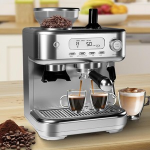 Espresso Coffee Maker, 15 Bar Professional Espresso Coffee Maker with Built-in Grinder, Display, Self-Clean Latte Machines, for Office - 1 of 4