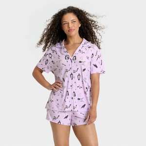 Women's Halloween Short Sleeve Notch Collar Shirt and Shorts Pajama Set - Hyde and EEK! Boutique™ - 1 of 4