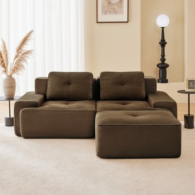 QingMoon 117" L-Shaped Sectional Sofa, Corduroy 3-Seater Couch with Pearl-like Piping and Tufted Design for Living Room and Apartment, No Assembly