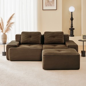 QingMoon 117" L-Shaped Sectional Sofa, Corduroy 3-Seater Couch with Pearl-like Piping and Tufted Design for Living Room and Apartment, No Assembly - 1 of 4