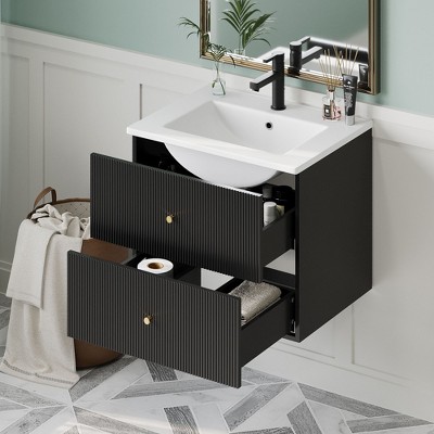 NicBex 24" Bathroom Cabinet Storage with Sink, Wall Mounted Vanity, Bathroom Vanity with 2 Spacious Drawers for Bathroom