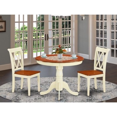 East West Furniture ANCL3-BMK-W 3PC Round 36 inch Table and 2 Double X back Chairs
