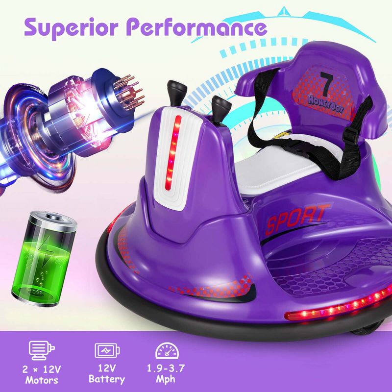 Honeyjoy 12V Bumper Car for Kids Toddlers Electric Ride On Car Vehicle with 360° Spin Blue/Pink/Red/Purple, 5 of 13