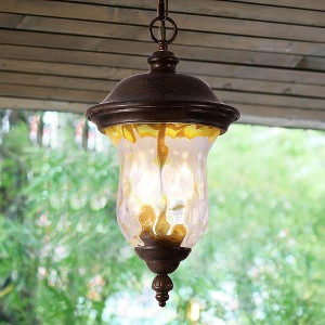 HANPURE 19'' Rustic Outdoor Hanging Lantern, Weatherproof Vintage Pendant Light with Clear Glass Shade, Waterproof for Porch, Patio, or Garden - 1 of 4