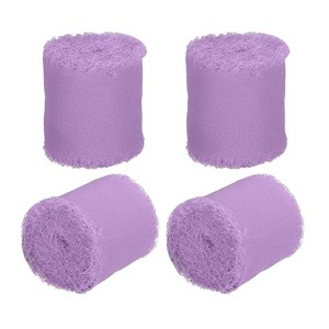 Unique Bargains DIY Crafts Party Gift Wrapping Fringe Chiffon Silk Ribbon 4 Rolls - 1 of 4