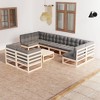 vidaXL Patio Furniture Set 10 Piece Outdoor Sectional Sofa Solid Wood Pine - Natural With Cushion - 2 of 4
