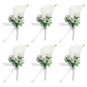Unique Bargains Calla Lily Boutonnieres Silk Ribbon Artificial Flowers with Pins 2 Pcs - 1 of 4
