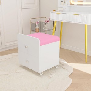 Chair with Storage, Vanity Stool with Locking Wheels & Drawers, Modern Foot Stool for Living Room Bedroom - 1 of 4