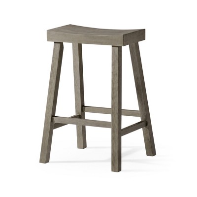 HomeRoots 27" Cool Gray Solid Wood Backless Counter Height Bar Chair
