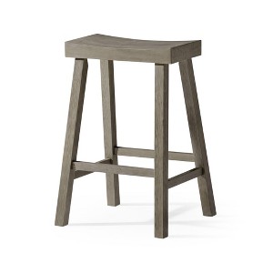 HomeRoots 27" Cool Gray Solid Wood Backless Counter Height Bar Chair - 1 of 4