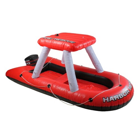 Swimline 60 Fire Boat Inflatable Ride-On Swimming Pool Float with Water  Squirter Toy - Red/White