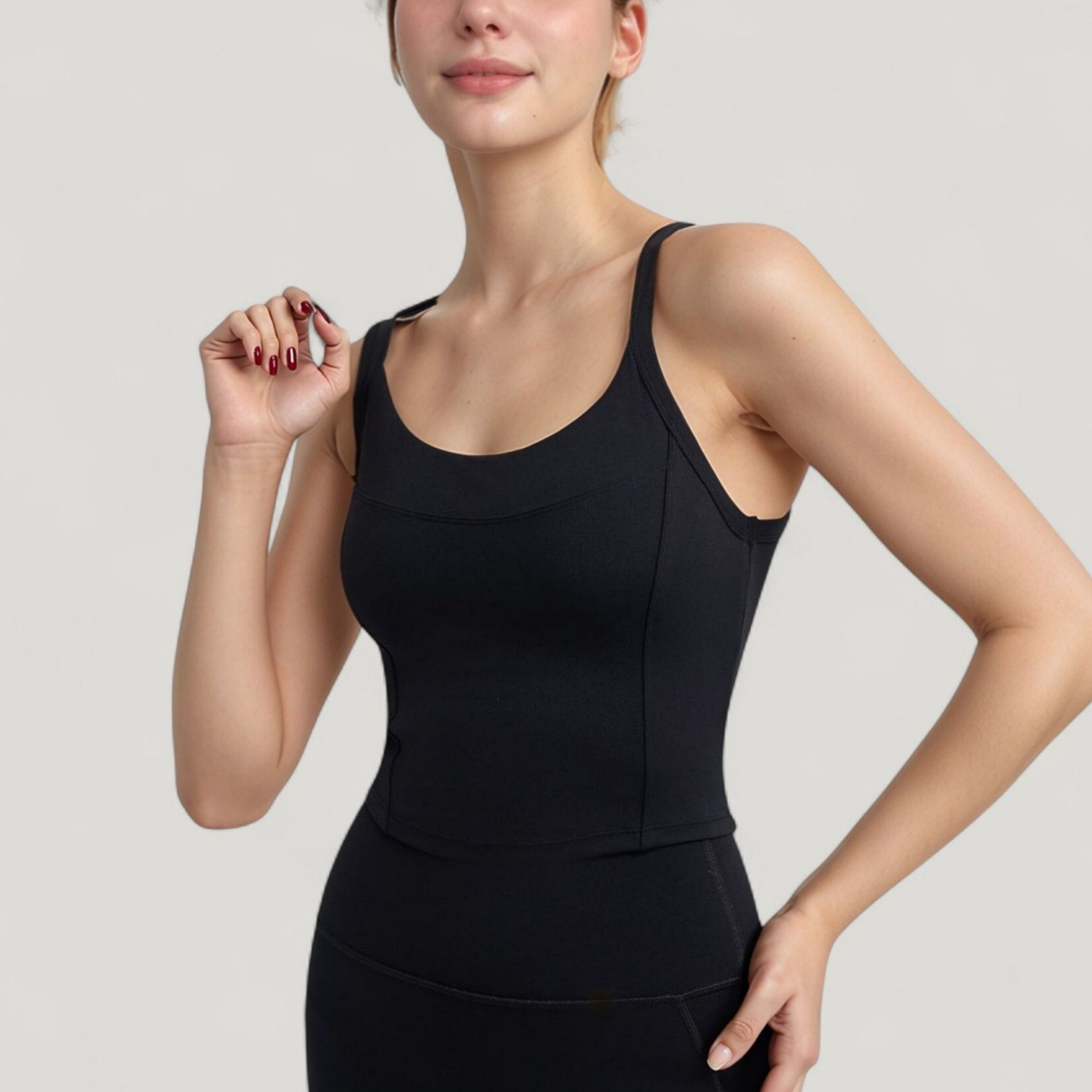 Anna-Kaci Active Women's Strappy Back Longline Activewear Tank Top with Scoop Neckline and Built-In Bra Support