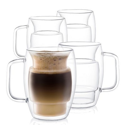 JoyJolt Cadus Glass Coffee Cups Double Wall  - Set of 4 Insulated Mugs Tea Glasses - 16-Ounces