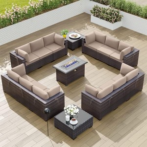 ALAULM Outdoor Patio Furniture Set Outdoor Sectional Rattan Sofa Set Brown Manual Wicker Patio Conversation Set with Cushions - 1 of 4