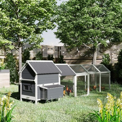 Extra Large Gray Wooden Chicken Coop with Run and Handle
