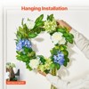 VEVOR Artificial Decorative Wreath, 23 in, Decorated with Hydrangeas, Roses, Berries, Vines, Year Round Wreath, Blue&White&Green - 3 of 4
