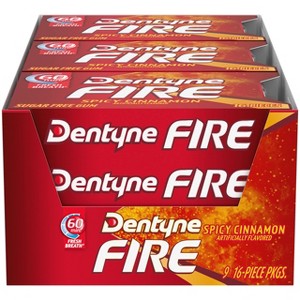 Dentyne Fire Spicy Cinnamon Sugar Free Gum, 9 Packs Of 16 Pieces (144 Total Pieces) - 1 of 4