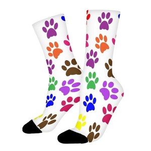 Cute Blue Pink Purple Dog Paws Women Printed Crew Socks Funny Funky Socks Soft Polyester Novelty Gifts for Artists Men - 1 of 1