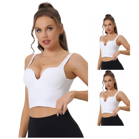 INSPIRE CHIC Women s Wireless Medium Support Push Up Fixed Straps Workout Yoga Sleep Sports Bra 3 Packs 3 White Large