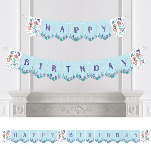 Big Dot of Happiness Mermaid Happy Birthday Party Banner, Mermaid Characters Party Decorations - Happy Birthday Bunting Banner - 1 of 4