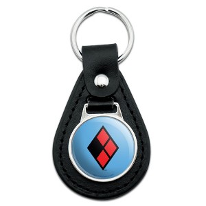 Batman Harley Quinn Diamond Logo Black Leather Keychain - 1 of 4