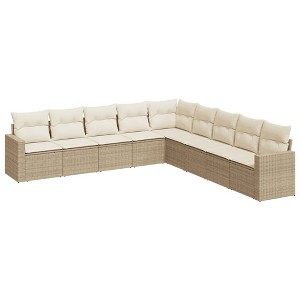 vidaXL 9 Piece Patio Sofa Set with Cushions Beige and Cream Poly Rattan - Without Table - 1 of 4