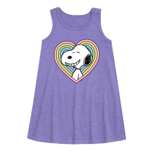 Girls' - Peanuts - Snoopy Heart Graphic Sleeveless Aline Dress - 1 of 4