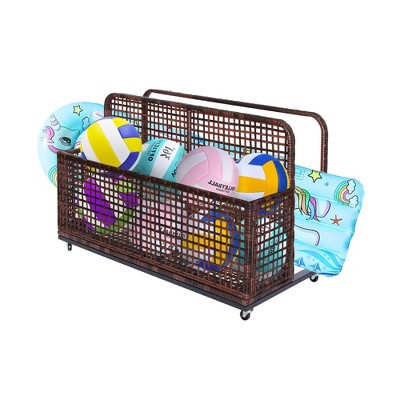 Poolside Rattan Storage Box with Rolling Wheels | 43.3" L x 22.5" W x 28.7" H | Versatile for Poolsides