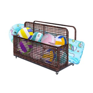 Poolside Rattan Storage Box with Rolling Wheels | 43.3" L x 22.5" W x 28.7" H | Versatile for Poolsides - 1 of 4