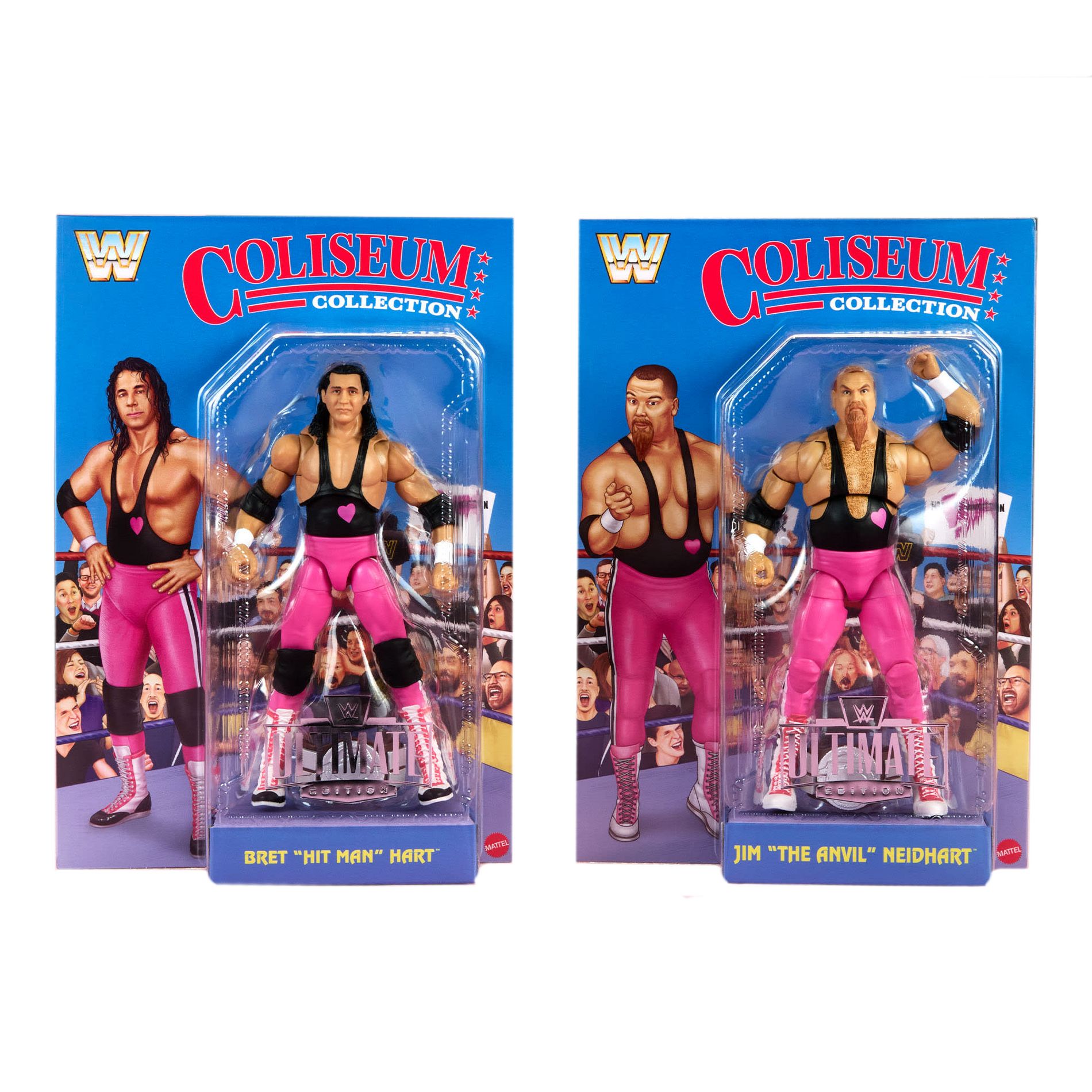 Hart Foundation Coliseum Collection Set of 2 WWE Ultimate Editi Bret Hart & Jim Neidhart Action Figures