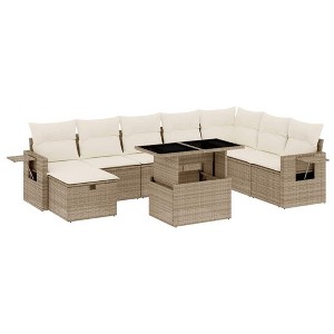 vidaXL 9 Piece Patio Sofa Set with Cushions Beige and Cream Poly Rattan - Without Storage - 1 of 4