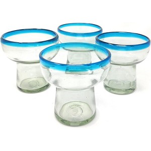 Dos Sueños Mexican Hand Blown  Stemless Margarita Glasses - Aqua Rim - 14oz - Set of 4 - 1 of 4