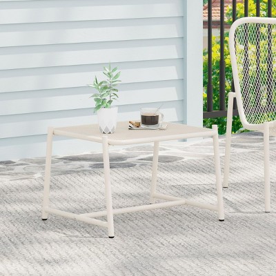 Syemin End Tables Outdoor Side Tables, Hollow out Sofa Table, Anti Rust Small Patio Table Metal Nightstand for Porch, Black, White, 19.5"*18"*13.25"