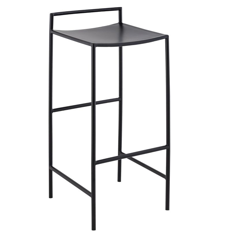 JONATHAN Y Svelte Coastal Contemporary Iron Saddle-Seat Low-Back Bar Stool with Foot Rest, 1 of 9