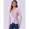 INSPIRE CHIC Women's Floral Print V Neck Tie Waist Ruffle Neck Chiffon Wrap Shirt - 3 of 4