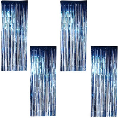 Sparkle and Bash 4 Pack Blue Foil Fringe Curtains, Metallic Tinsel Party Decorations (35 x 94 In)