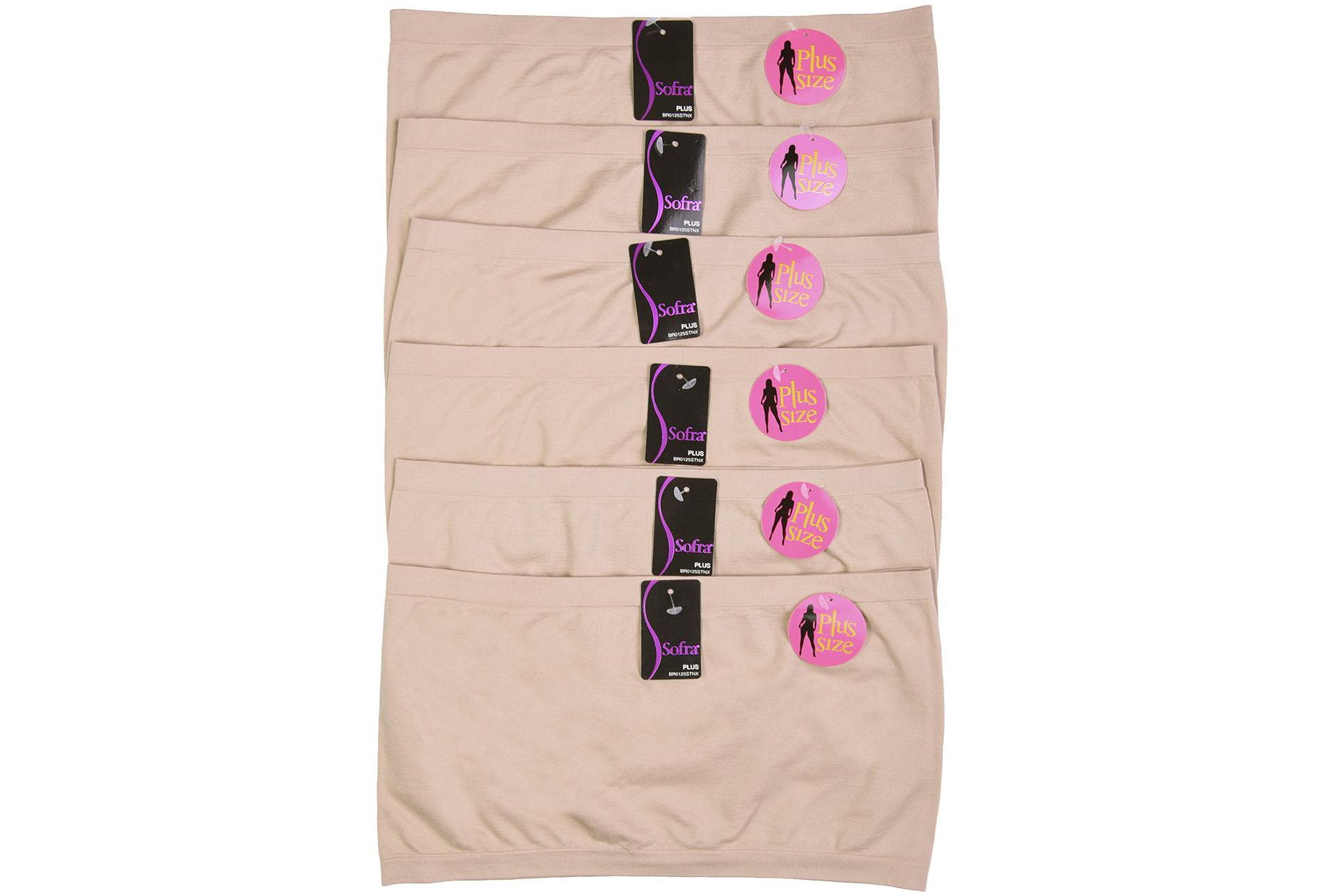 PACK OF 6 SOFRA WOMEN'S SEAMLESS NO PAD TUBE BRAS PLUS (BR0125STNX_BEI) Multicolor One Size