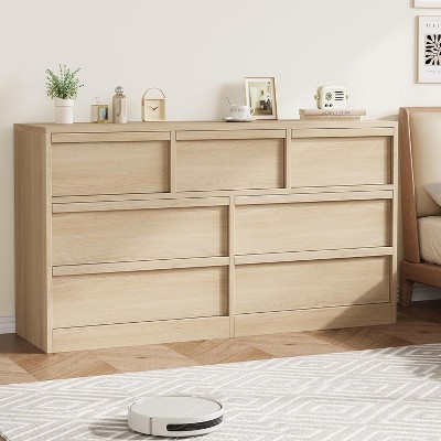 6 Drawer Dresser for Bedroom, Wooden Double Dresser Organizer with Storage Freestanding, Modern Chest of Drawers for Bedroom, Living Room