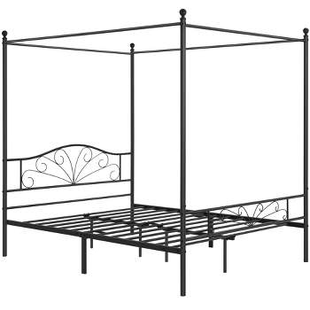 Yaheetech Metal Canopy Bed Frame, Four-poster Canopied Platform Bed with Arched Headboard