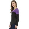 Allegra K Women's Casual Color Block Stretch Long Sleeves Split V-Neck T-Shirt - 4 of 4
