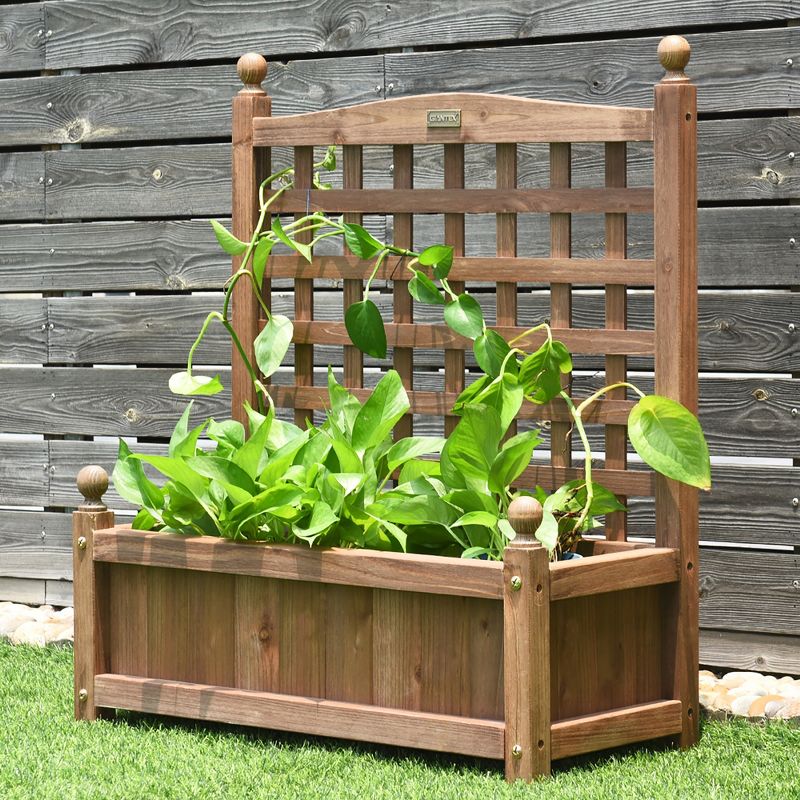 Costway 2 PCS Solid Wood Planter Box with Trellis Weather-Resistant 25"x11"x30", 4 of 11