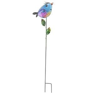 Evergreen Colorful Metal and Glass Bird Garden Stakes, Blue - 1 of 3