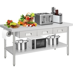 60" X 24" Stainless Steel Workbench, Metal Dining Prep Table, with 2 Drawers, Paper Towel Holder, Metal Dining Prep Table, Kitchen Islands - 1 of 4