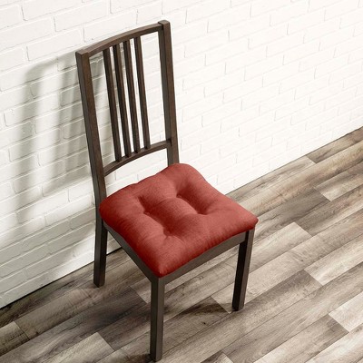Ellis Lisa Solid Color Poly Cotton Durable Duck Fabric Non Skid Chair Pad Adding Comfort and Style to Dining Chairs, Red