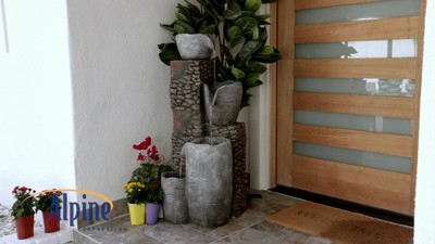 42" Gray Polyresin 4-Tier Outdoor Fountain with LED Lights